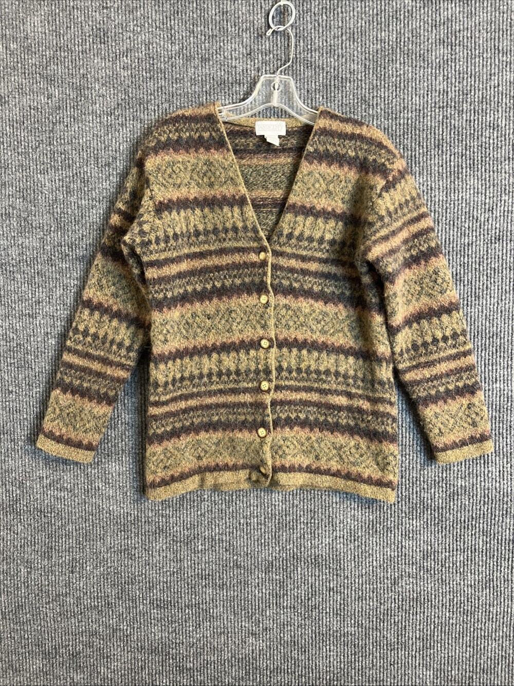 Land's End Womens Button Up Cardigan Sweater Medium Lambswool Alpaca Scotland